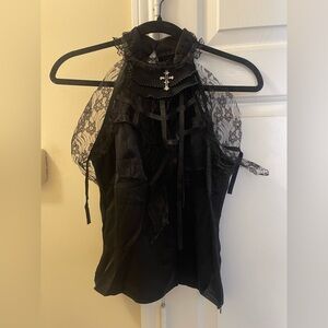 Elegant Black Lace Halter Top